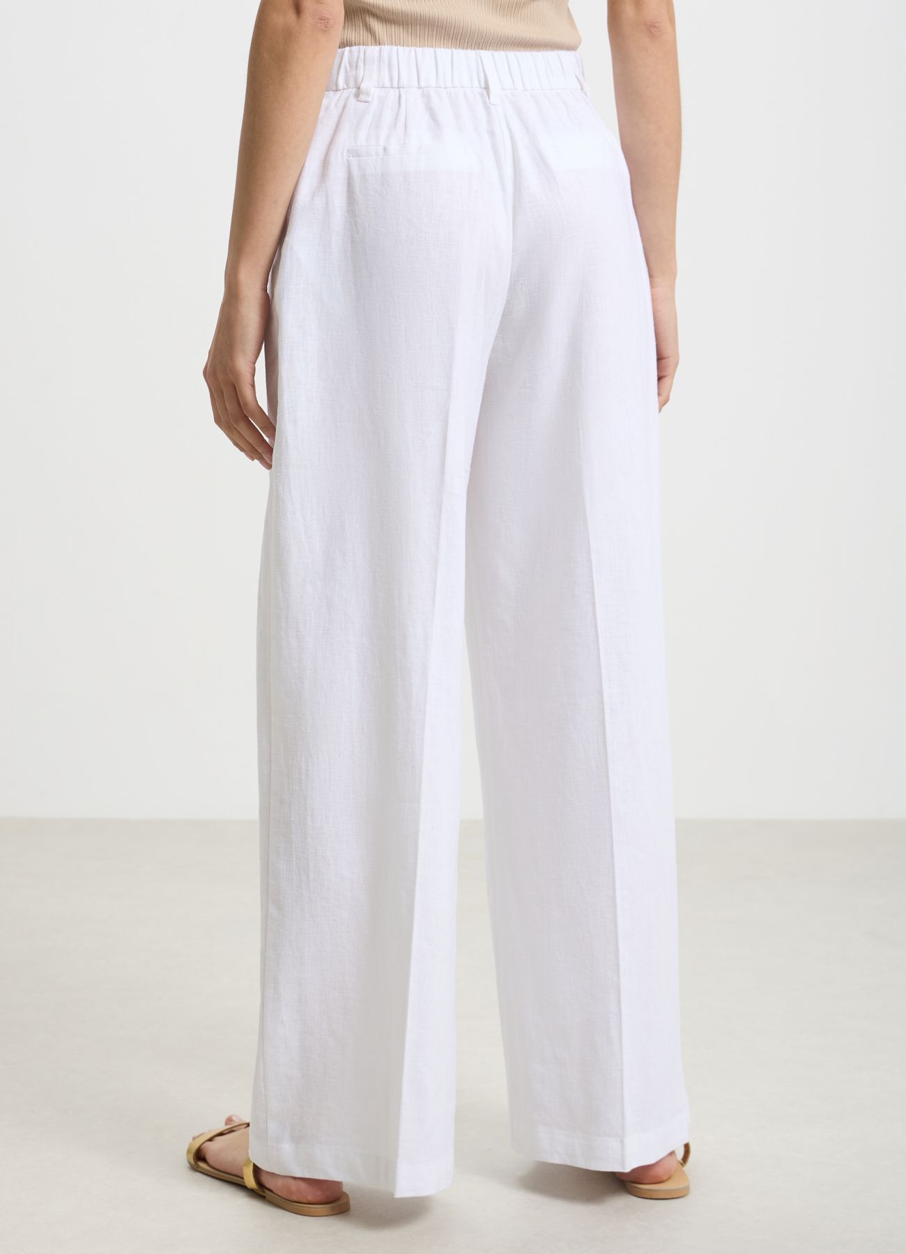 Pantalone Palazzo lino bianco ottico Calliope