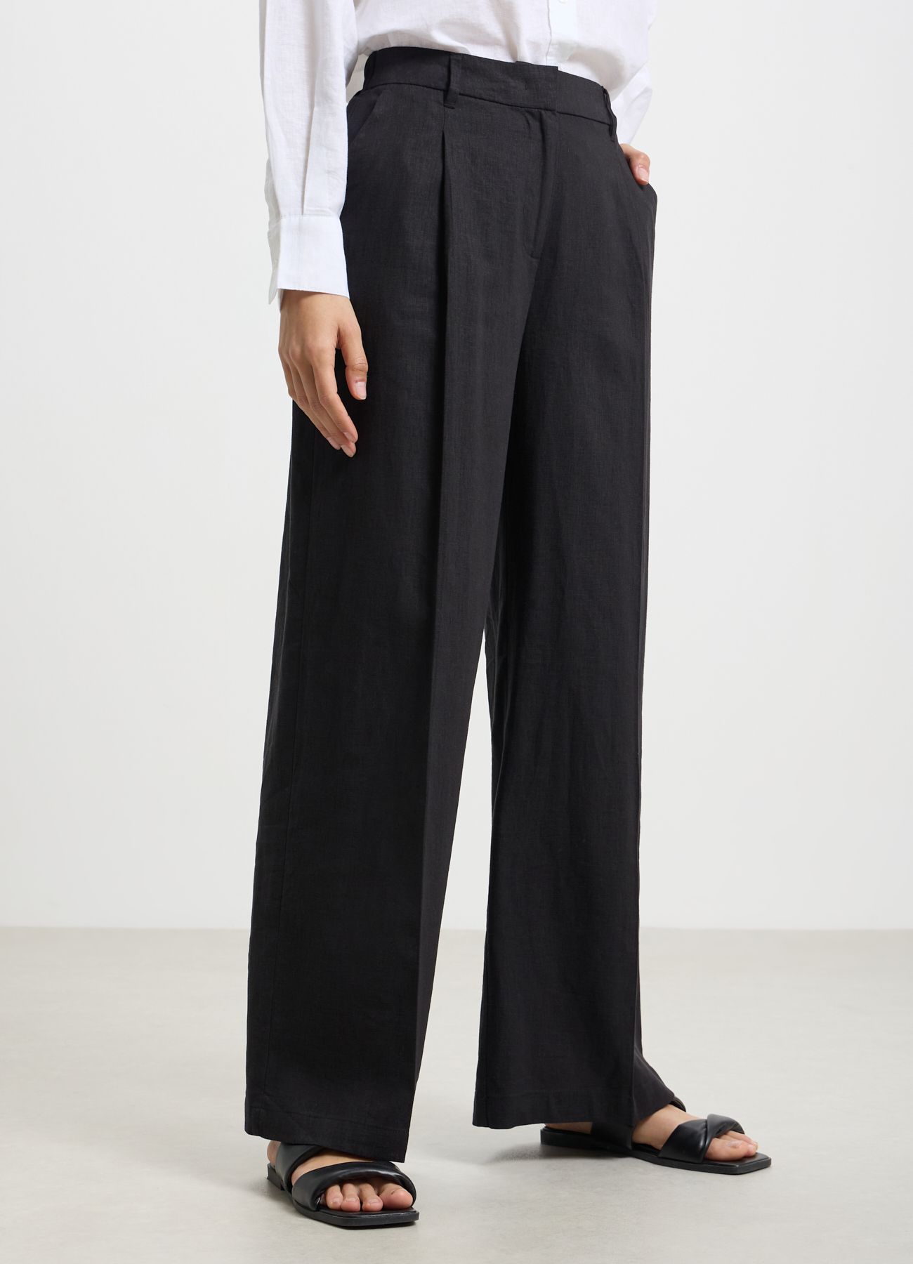 Pantalone Palazzo lino nero ultrablack Calliope