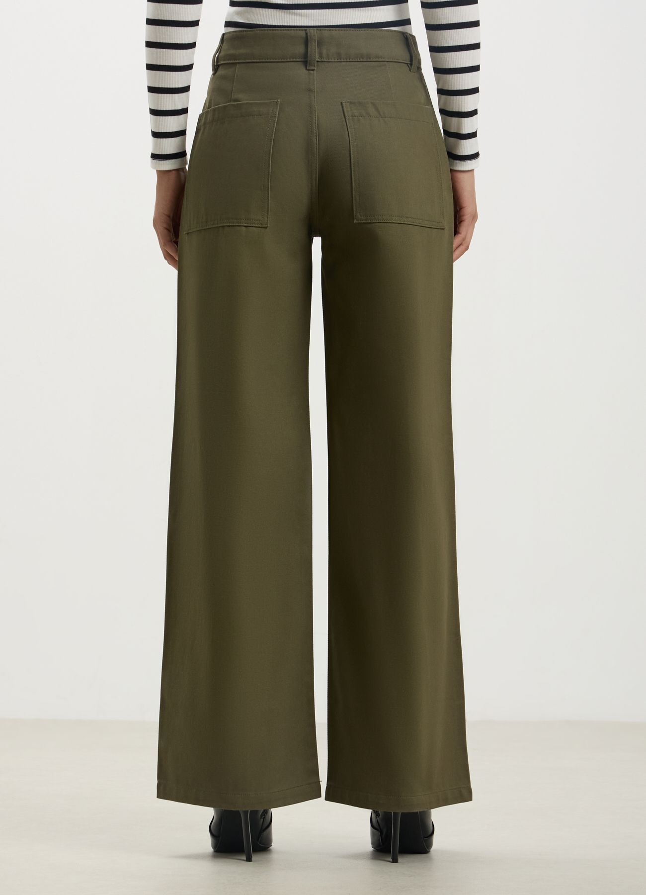 Long trousers solid-colour green military