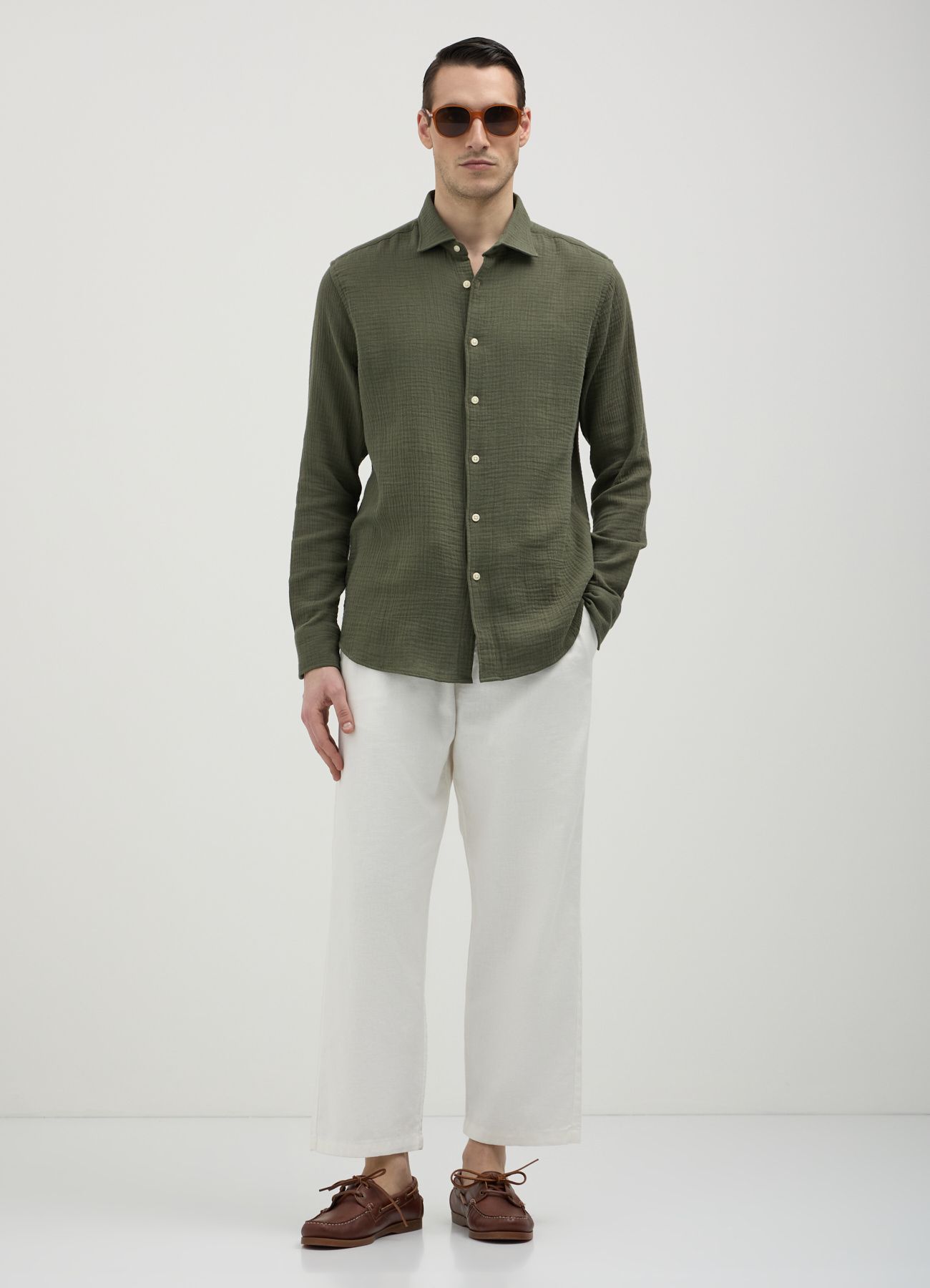Classic creased effect shirt green military | Calliope 