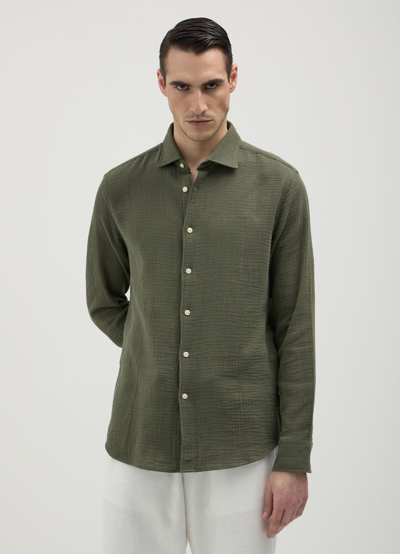 Classic creased effect shirt green military | Calliope 