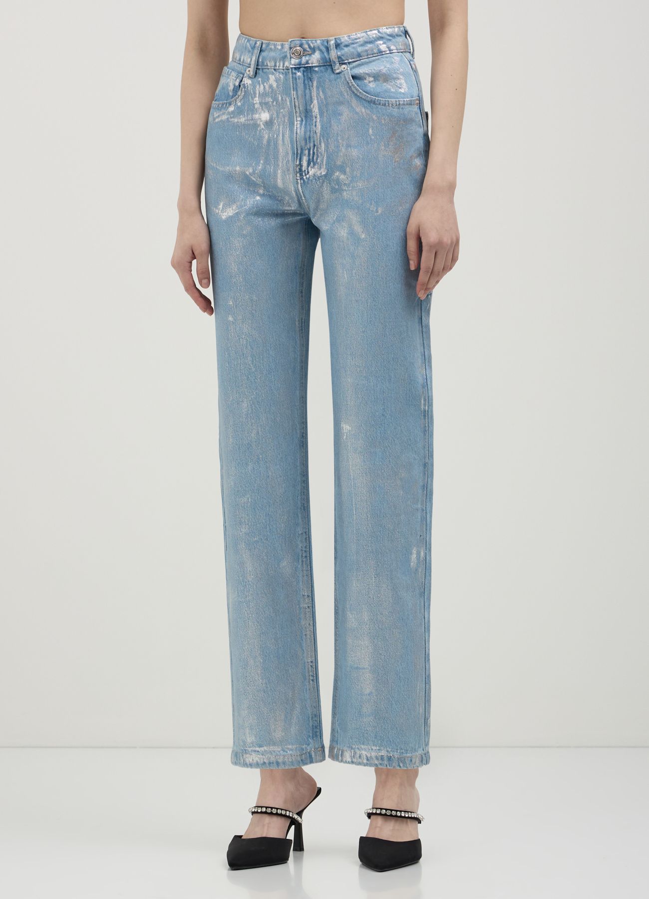 Coated straight jeans light blue denim | Calliope