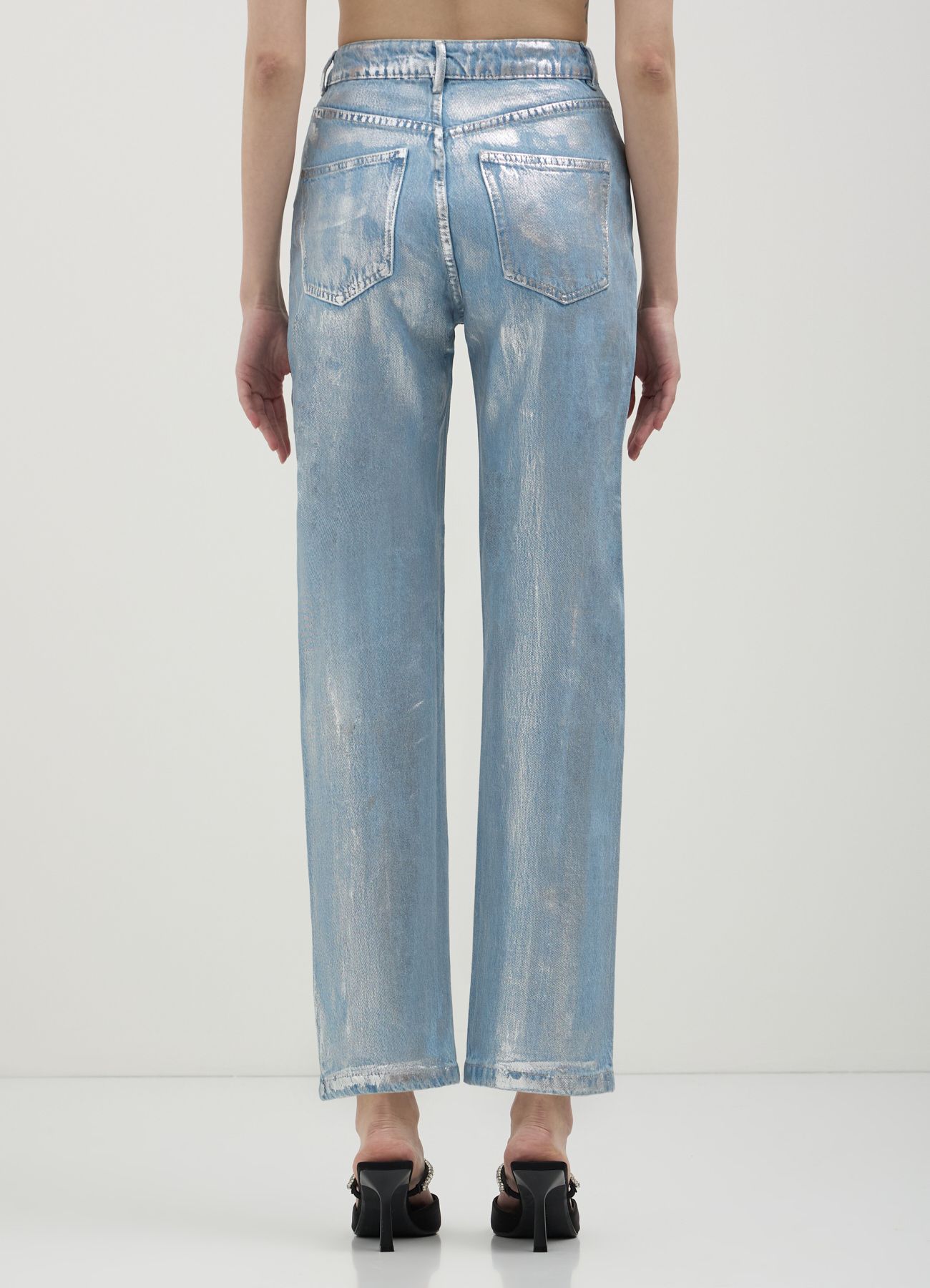 Coated straight jeans light blue denim | Calliope