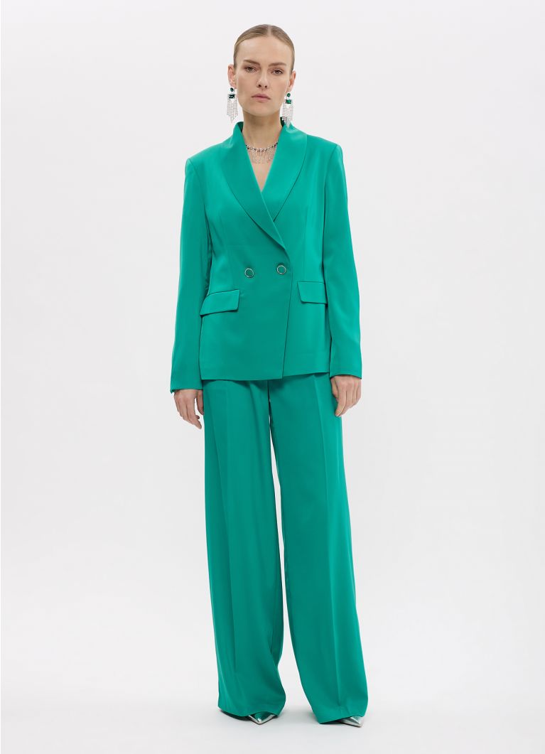 Satin double-breasted blazer green emerald Calliope