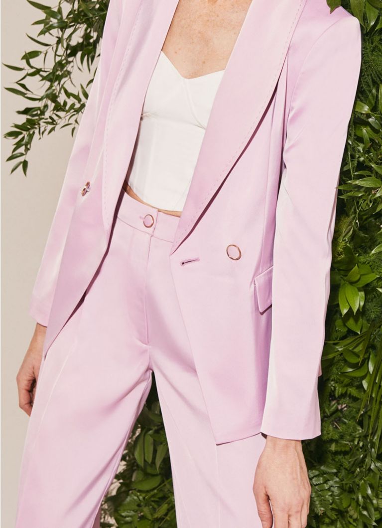 Satin double-breasted blazer lilac light Calliope