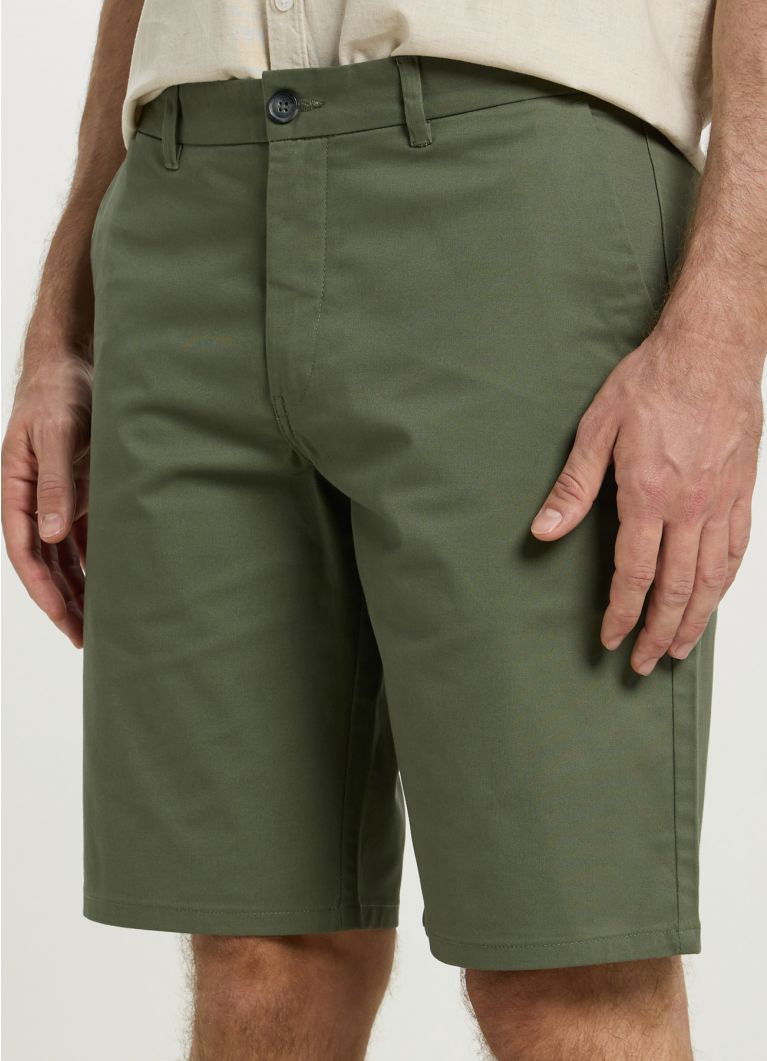 Stretch cotton chino-style bermuda shorts verde militare