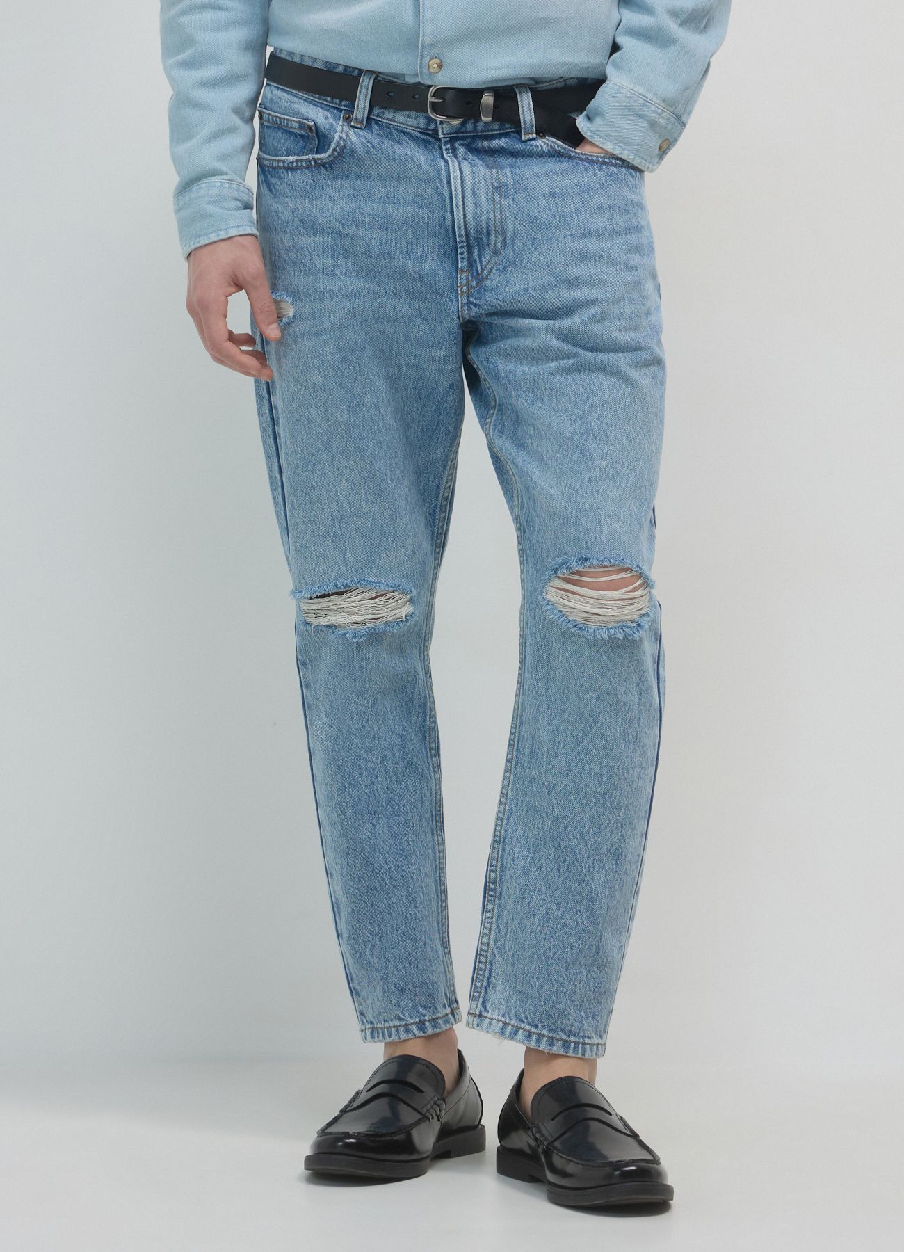 Glamb - Carson Cropped Pants ブルー Crushed Blue Cropped Denim High Rise Pants | ITEM m6