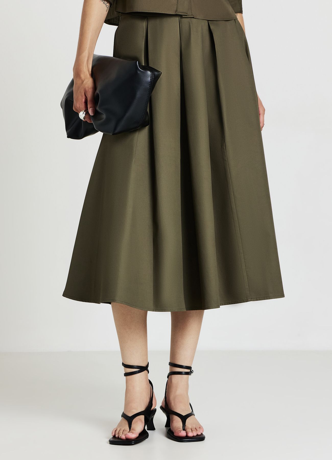 Pleated midi skirt green military dark | Calliope