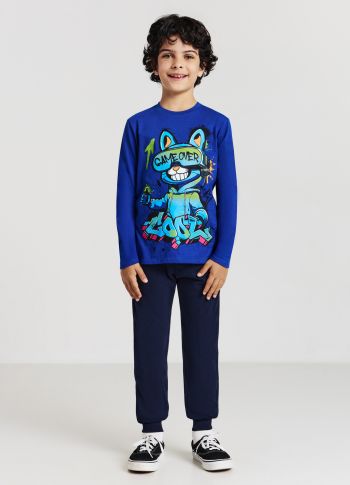 T-shirt Bambino Manica Lunga [Flynn] In Cotone Con Polsini - Foto 4