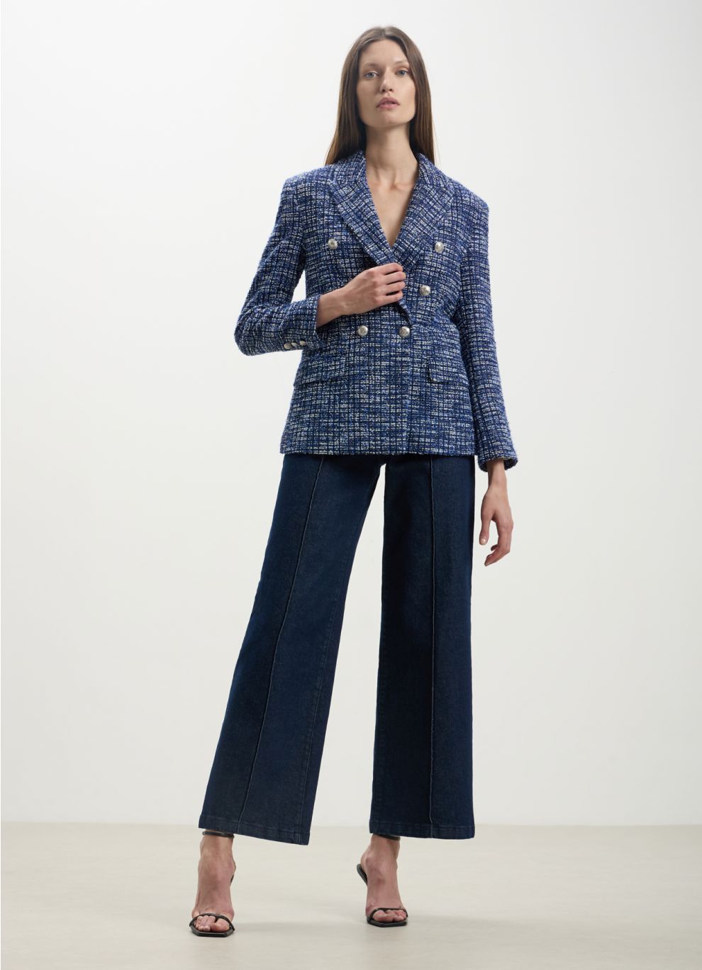 Giacca Tweed Donna Elegante - Open Front, Plaid, Blazer Casual Con Tasche - Foto 6