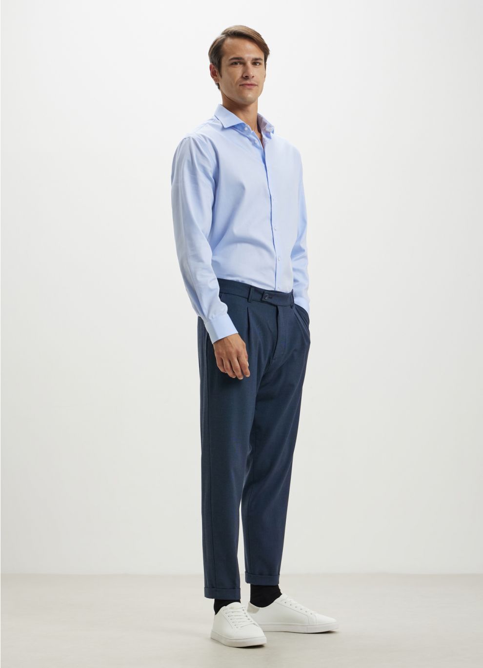 Camicia Uomo Elegante Set Con Cravatta - Tinta Unita, Manica Lunga, Cotone E Poliestere Tessuto Cotone Poliestere - Foto 8