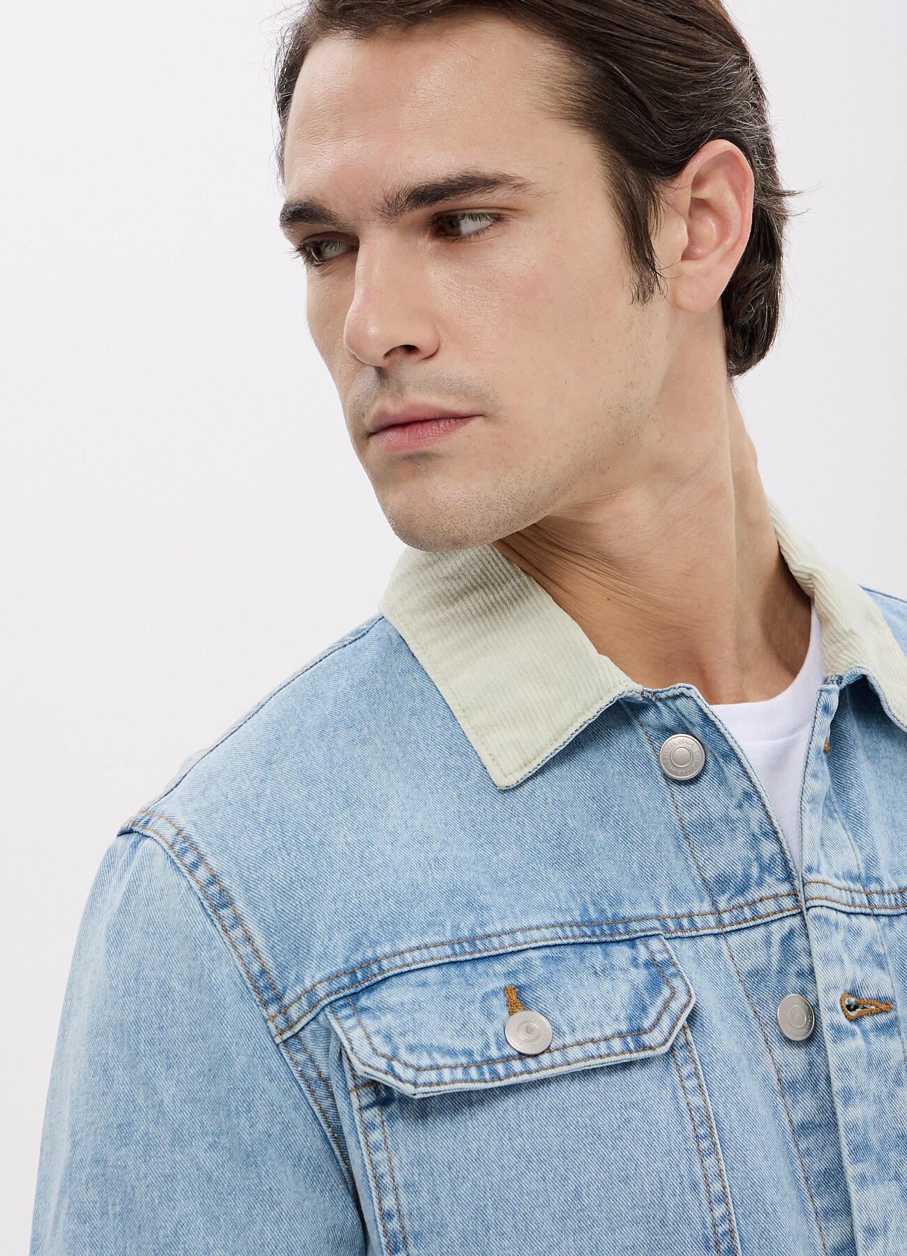 Giubbino in denim collo a contrasto blu denim chiaro Calliope